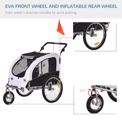 Aosom Pet Stroller with Canopy Storage Pockets Adjustable Handlebar, White