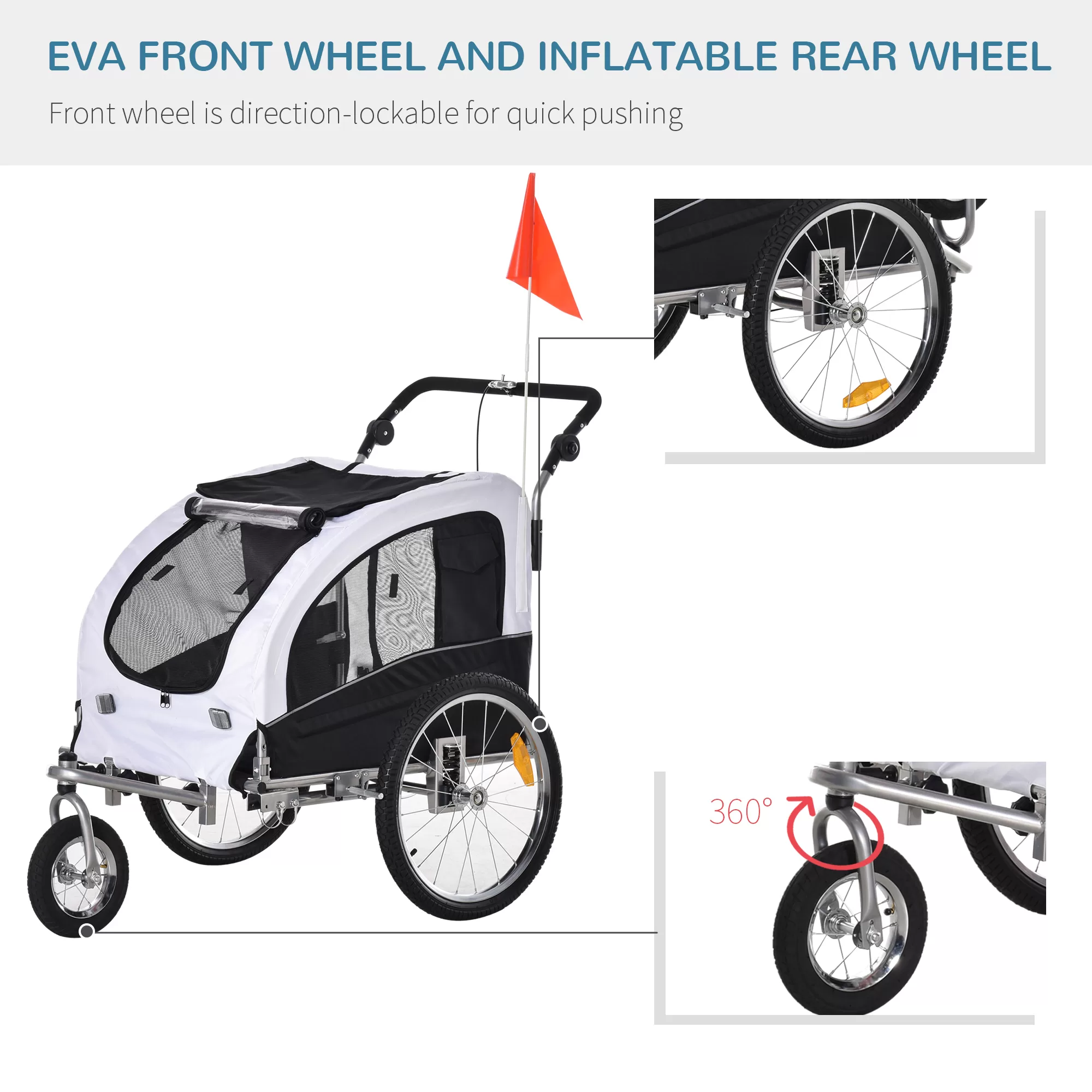 Aosom Pet Stroller with Canopy Storage Pockets Adjustable Handlebar, White