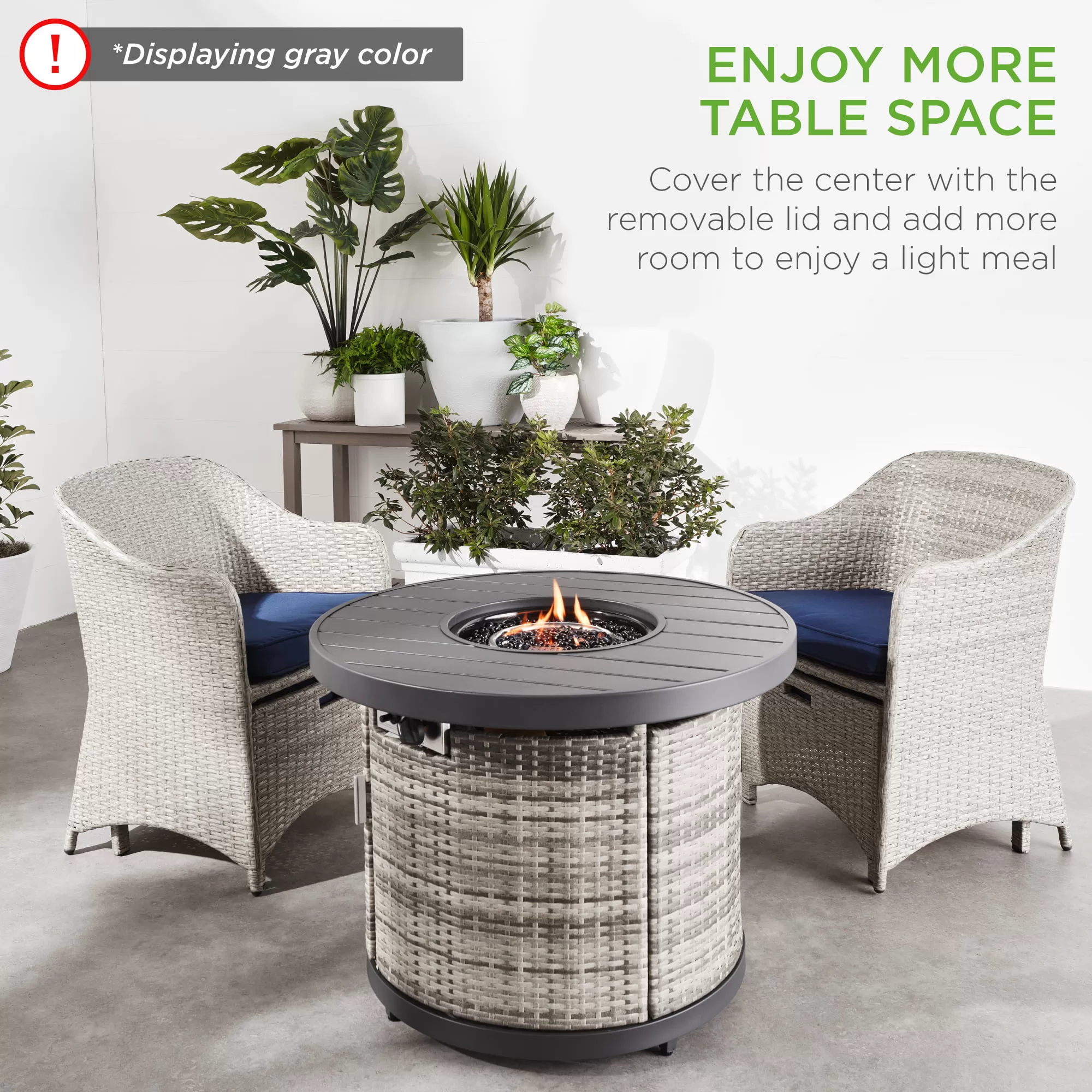 Best Choice Products 32in Round Gas Fire Pit Table, 50,000 BTU Outdoor Wicker Patio Propane Firepit w/ Cover - Brown
