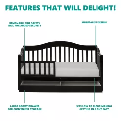 Dream on Me Toddler Day Bed with Storage, Black