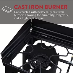 Gas One Two Burner Propane Camp Stove, Two 75,000BTU Cast Iron Burners with Windscreen Outdoor High Pressure Propane Double Burner