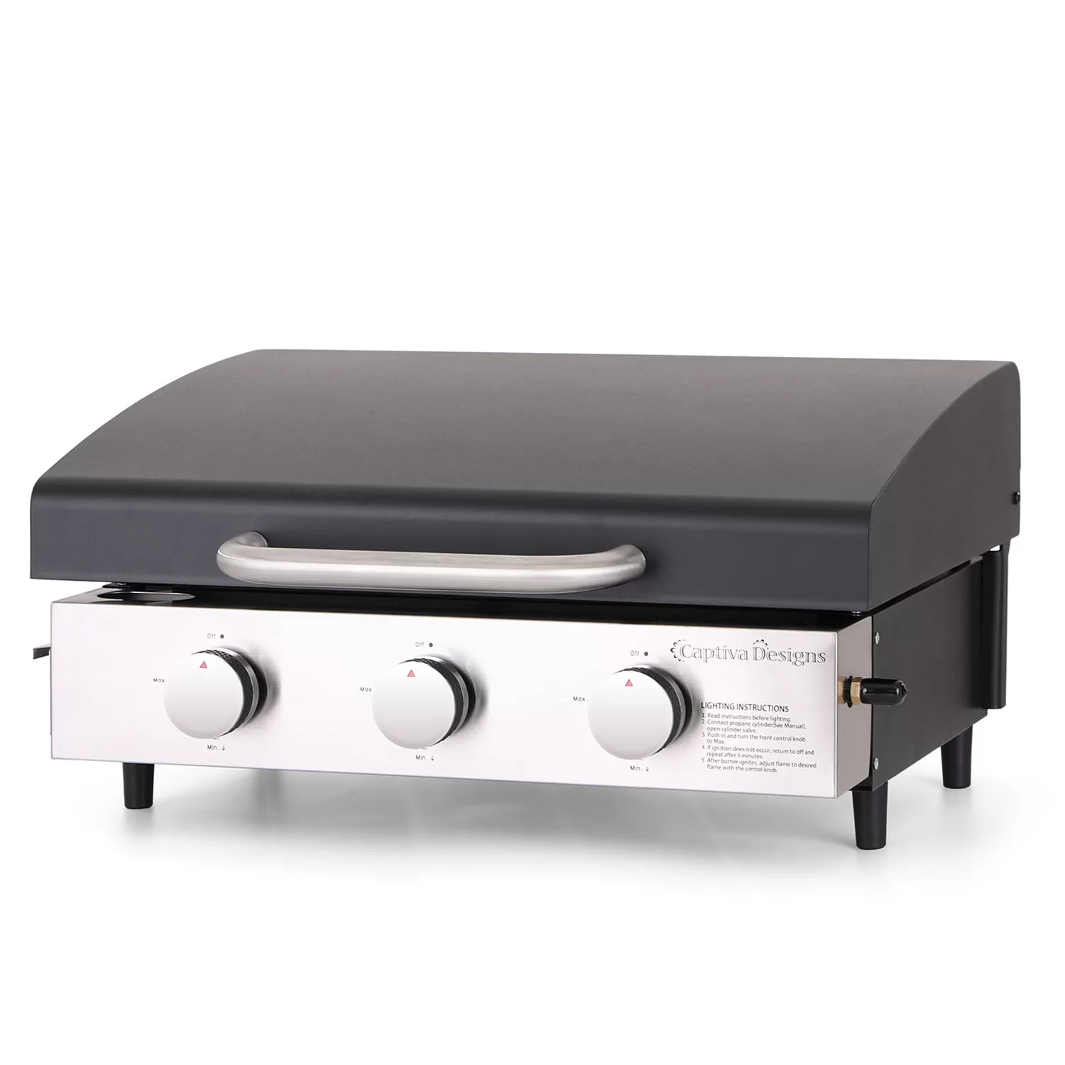 MF Studio 22-Inch Tabletop Griddle Portable Propane Gas Griddle with 3 Burners - Black