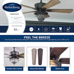 Alternative view of Harbor Breeze  Merrimack II 52-in Bronze LED Indoor/Outdoor Downrod or Flush Mount Ceiling Fan with Light (5-Blade)