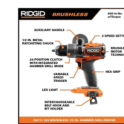RIDGID R9225 18V Brushless Cordless 4-Tool Combo Kit with (1) 4.0 Ah and (1) 2.0 Ah MAX Output Batteries, 18V Charger, and Tool Bag