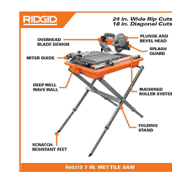 RIDGID R4031S 9 Amp Corded 7 in. Wet Tile Saw with Stand