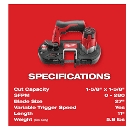 Milwaukee Band Saw 2429-20 M12 12-Volt Lithium-Ion Cordless Sub-Compact (Tool-Only)