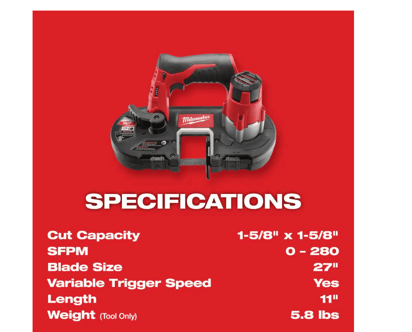 Milwaukee Band Saw 2429-20 M12 12-Volt Lithium-Ion Cordless Sub-Compact (Tool-Only)