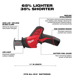 Milwaukee 2420-21 M12 12V Lithium-Ion HACKZALL Cordless Reciprocating Saw Kit with One 1.5Ah Batteries, Charger and Tool Bag