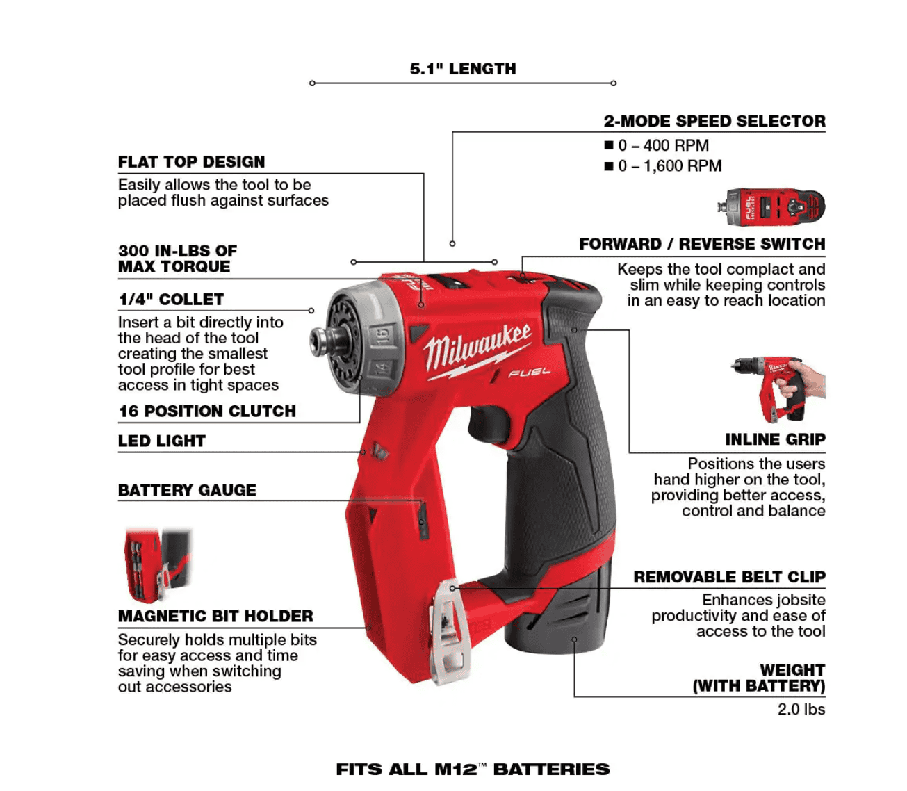 Milwaukee 2505-22-2551-20 M12 FUEL 12V Lithium-Ion Brushless Cordless 4-in-1 Installation 3/8in. Drill Driver & SURGE Impact Driver Combo Kit