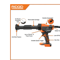 RIDGID R84044B 18V Cordless 10 oz. Caulk Gun and Adhesive Gun