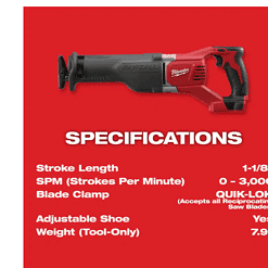Milwaukee 2621-20-48-11-1837 M18 18V Lithium-Ion Cordless SAWZALL Reciprocating Saw with Two 3.0Ah Batteries