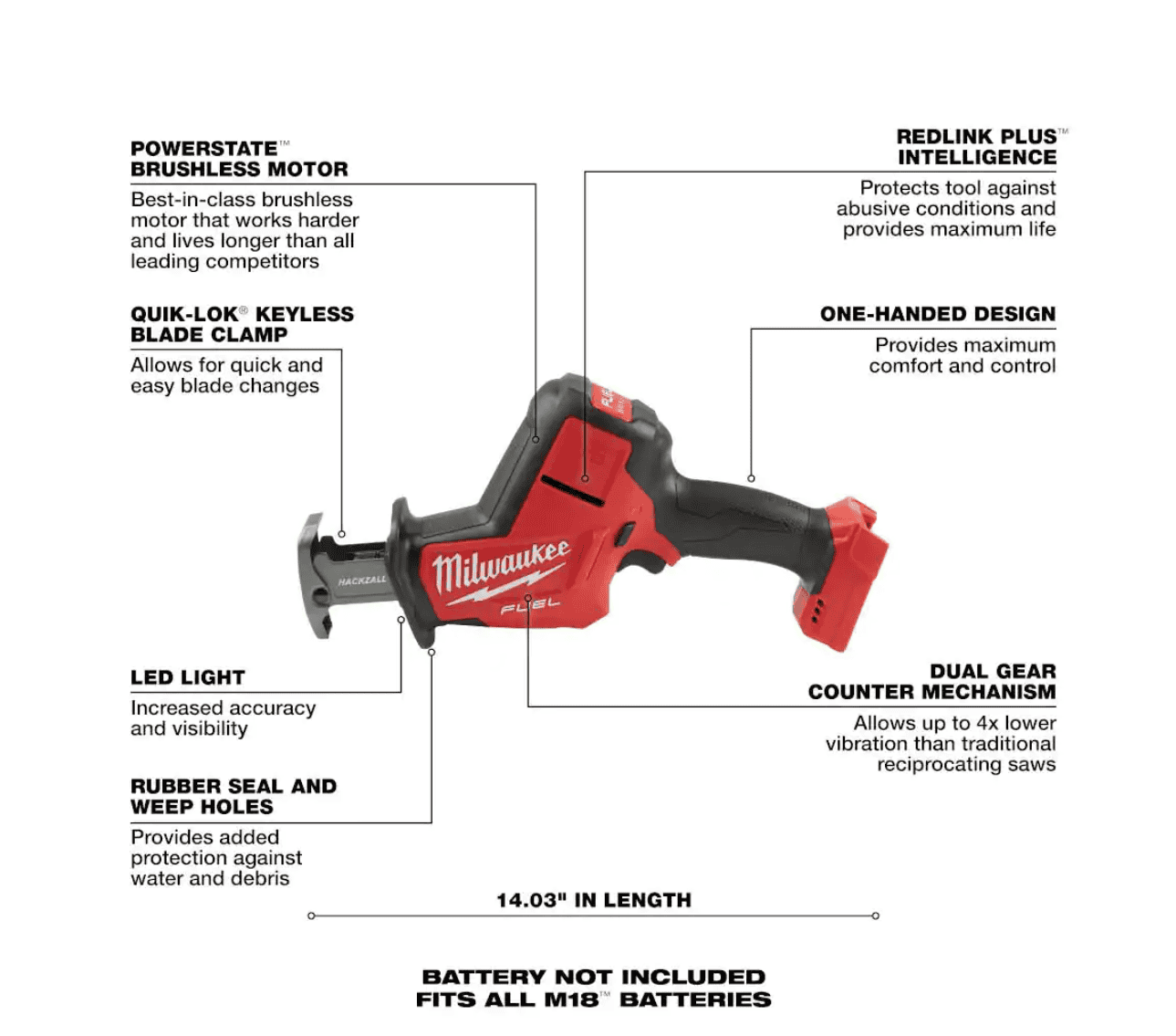 Milwaukee Reciprocating Saw 2719-20-48-11-1820 M18 FUEL 18-Volt Lithium-Ion Brushless Cordless HACKZALL with 2.0 Ah Battery