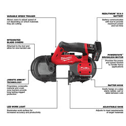Milwaukee Band Saw 2529-21XC-48-39-0631 M12 FUEL 12V Lithium-Ion Cordless Compact Band Saw XC Kit with (4) Blades