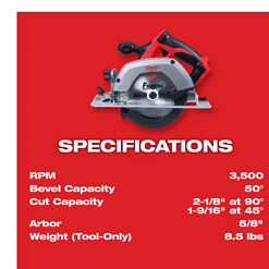 Milwaukee 2630-20-48-11-1837 M18 18V Lithium-Ion Cordless 6-1/2 in. Circular Saw with Two 3.0 Ah Batteries