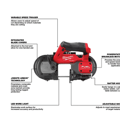 Milwaukee 2529-20-48-39-0631 M12 FUEL 12V Lithium-Ion Cordless Sub-Compact Portable Band Saw with (4) 12/14 TPI Extreme Metal Cutting Band Saw Blades