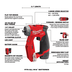 Milwaukee 2505-22-2415-20 M12 FUEL 12-Volt Lithium-Ion Brushless Cordless 4-in-1 Interchangeable 3/8 in. Drill Driver Kit with Right Angle Drill