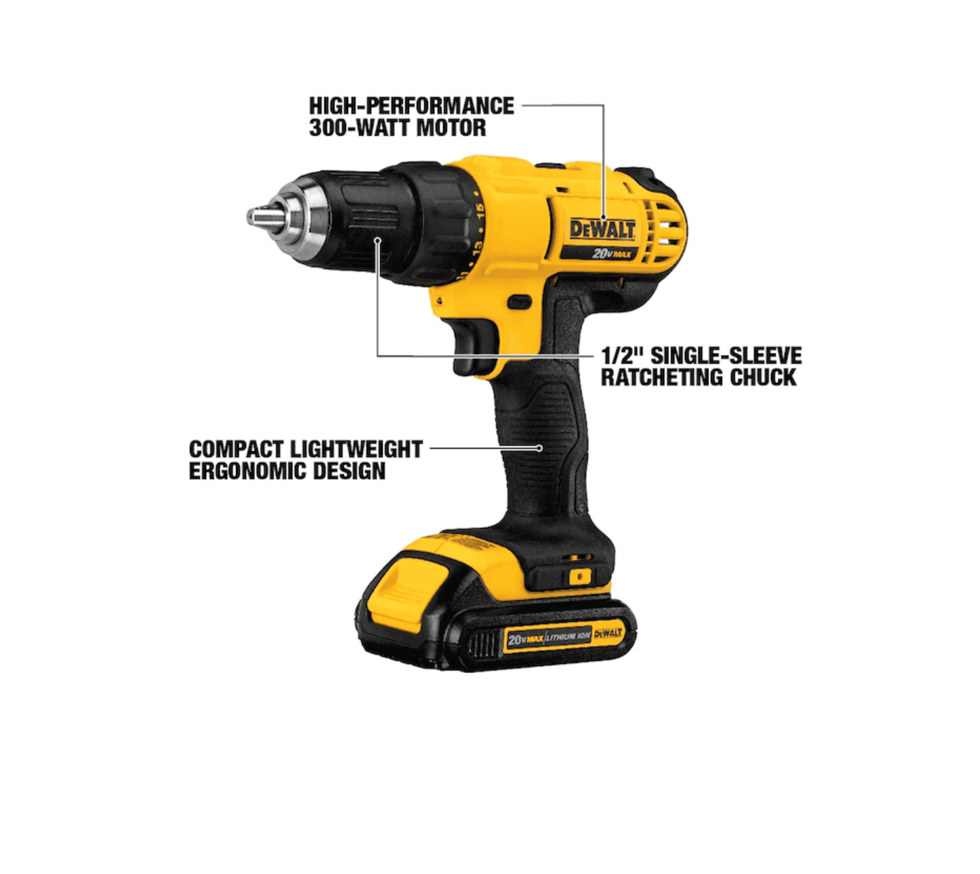 DEWALT Drill DCD771C2 20-volt 1/2-in Cordless (2-Batteries Included and Charger Included)