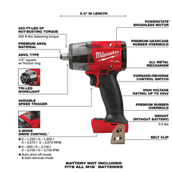 Milwaukee 2962-20-49-66-7024 M18 FUEL GEN-2 18V Lithium-Ion Mid Torque Brushless Cordless 1/2 in. Impact Wrench with Socket Set (8-Piece)