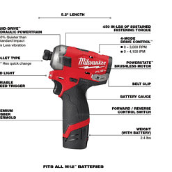 Milwaukee 2551-22-2420-20 M12 FUEL SURGE 12V Lithium-Ion Brushless Cordless 1/4 in. Hex Impact Driver Kit W/ M12 HACKZALL