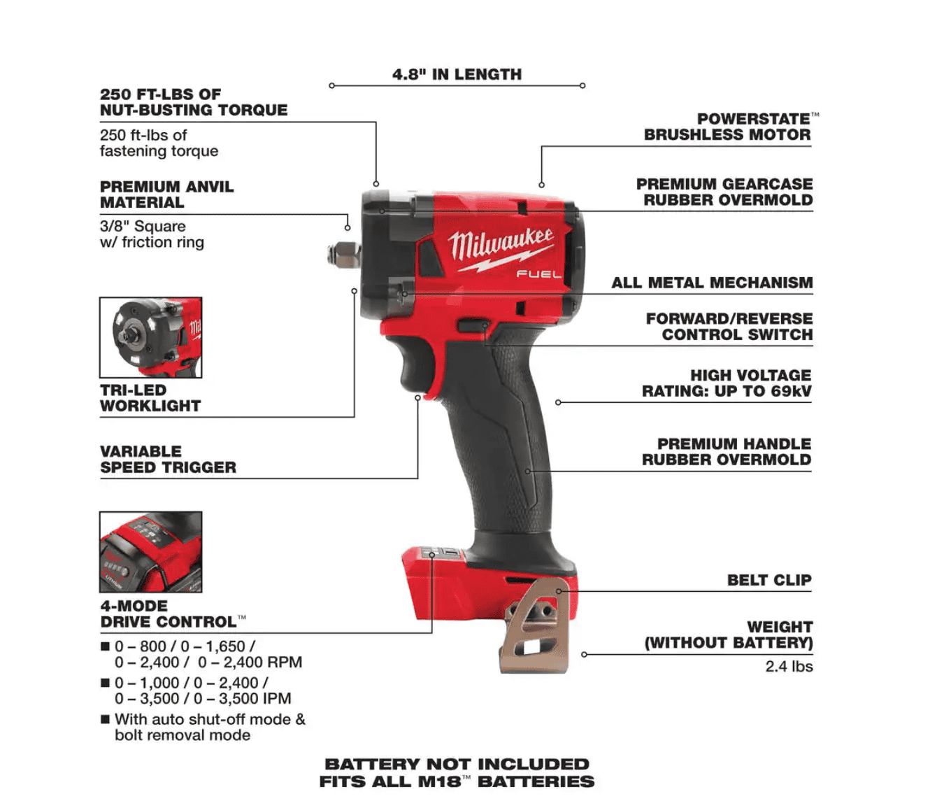 Milwaukee 2854-20 M18 FUEL GEN-3 18V Lithium-Ion Brushless Cordless 3/8 in. Compact Impact Wrench with Friction Ring (Tool-Only)