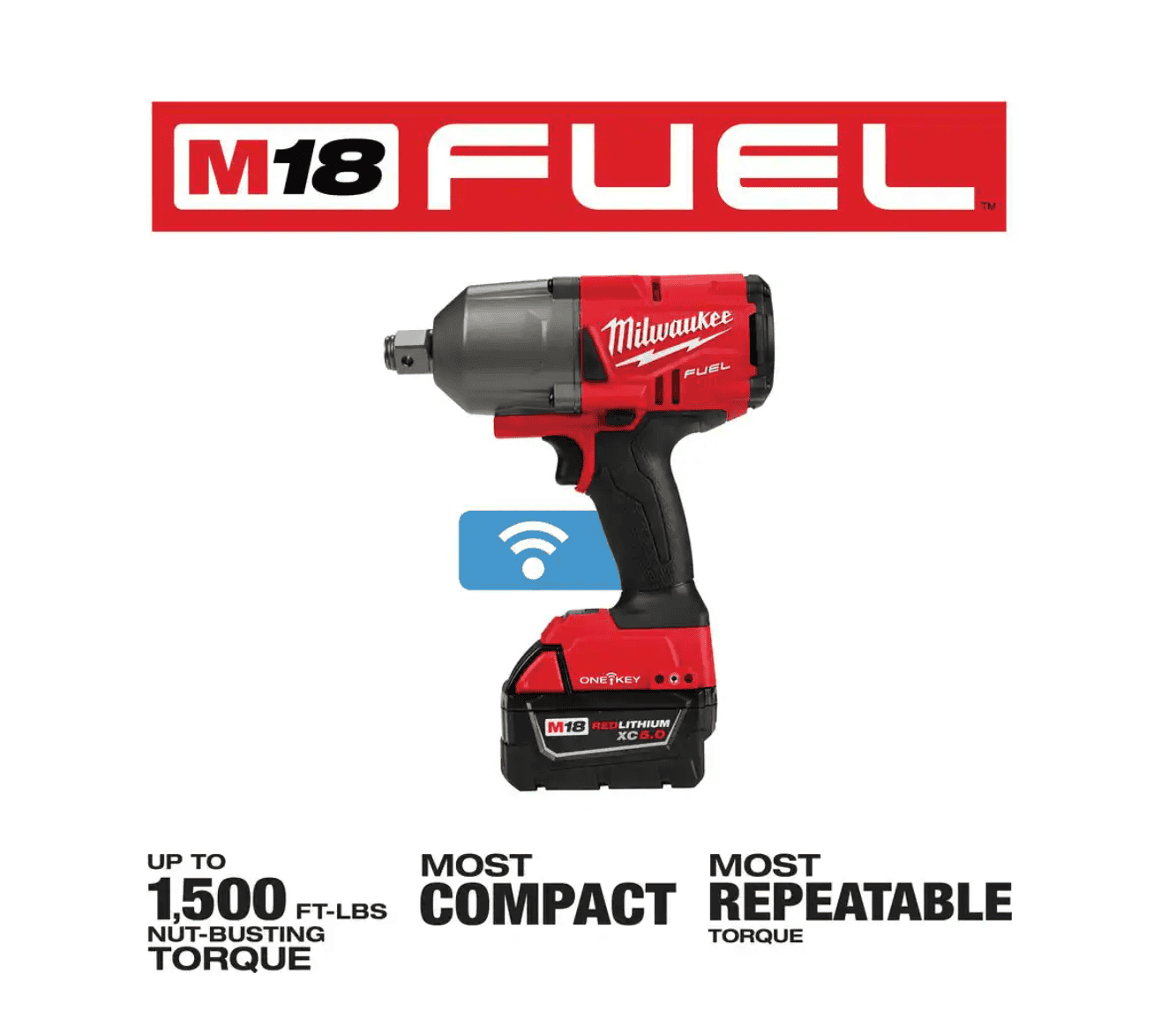 Milwaukee 2864-20-48-11-185 M18 FUEL ONE-KEY 18V Lithium-Ion Brushless Cordless 3/4 in. Impact Wrench w/ Friction Ring & M18 5.0 Ah Battery