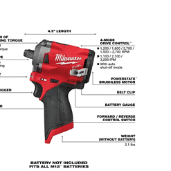 Milwaukee 2555-20 M12 FUEL 12V Lithium-Ion Brushless Cordless Stubby 1/2 in. Impact Wrench (Tool-Only)