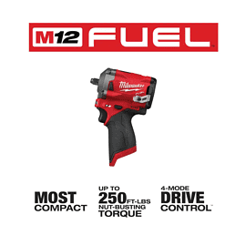Milwaukee 2554-20-48-11-2420 M12 FUEL 12V Stubby 3/8 in. Lithium-Ion Brushless Cordless Impact Wrench with M12 2.0Ah Battery