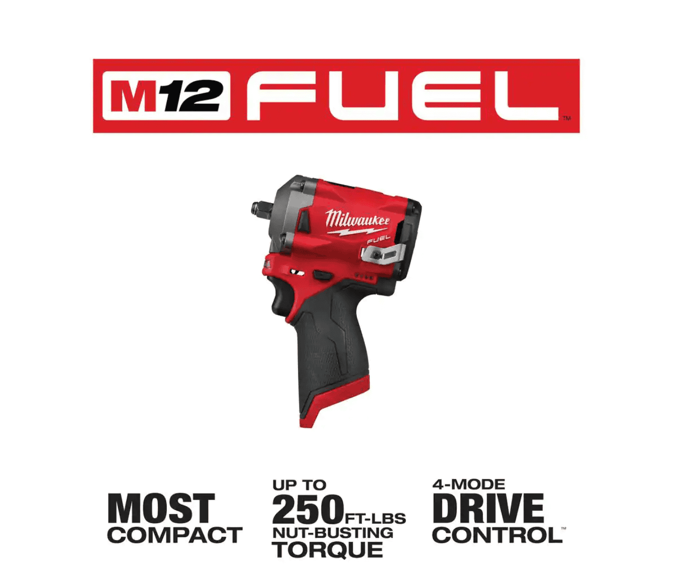 Milwaukee 2554-20-48-11-2420 M12 FUEL 12V Stubby 3/8 in. Lithium-Ion Brushless Cordless Impact Wrench with M12 2.0Ah Battery