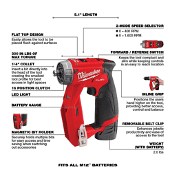 Milwaukee 2505-22-48-11-2420 M12 FUEL 12-Volt Lithium-Ion Brushless Cordless 4-in-1 Installation 3/8 in. Drill Driver Kit W/ Bonus 2.0Ah Battery