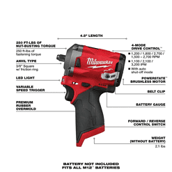 Milwaukee 2554-20 M12 FUEL 12V Lithium-Ion Brushless Cordless Stubby 3/8 in. Impact Wrench (Tool-Only)