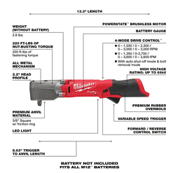 Milwaukee 2564-20 M12 FUEL 12V Lithium-Ion Brushless Cordless 3/8 in. Right Angle Impact Wrench (Tool-Only)