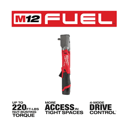 Milwaukee 2564-22 M12 FUEL 12V Lithium-Ion Brushless Cordless 3/8 in. Right Angle Impact Wrench Kit with Two 2.0 Ah Batteries