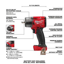 Milwaukee 2960-20 M18 FUEL GEN-2 18V Lithium-Ion Mid Torque Brushless Cordless 3/8 in. Impact Wrench with Friction Ring (Tool-Only)