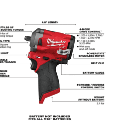 Milwaukee 2554-20-2557-20 M12 FUEL 12V Lithium-Ion Brushless Cordless Stubby 3/8 in. Impact Wrench and Ratchet Kit (Tool-Only Kit)