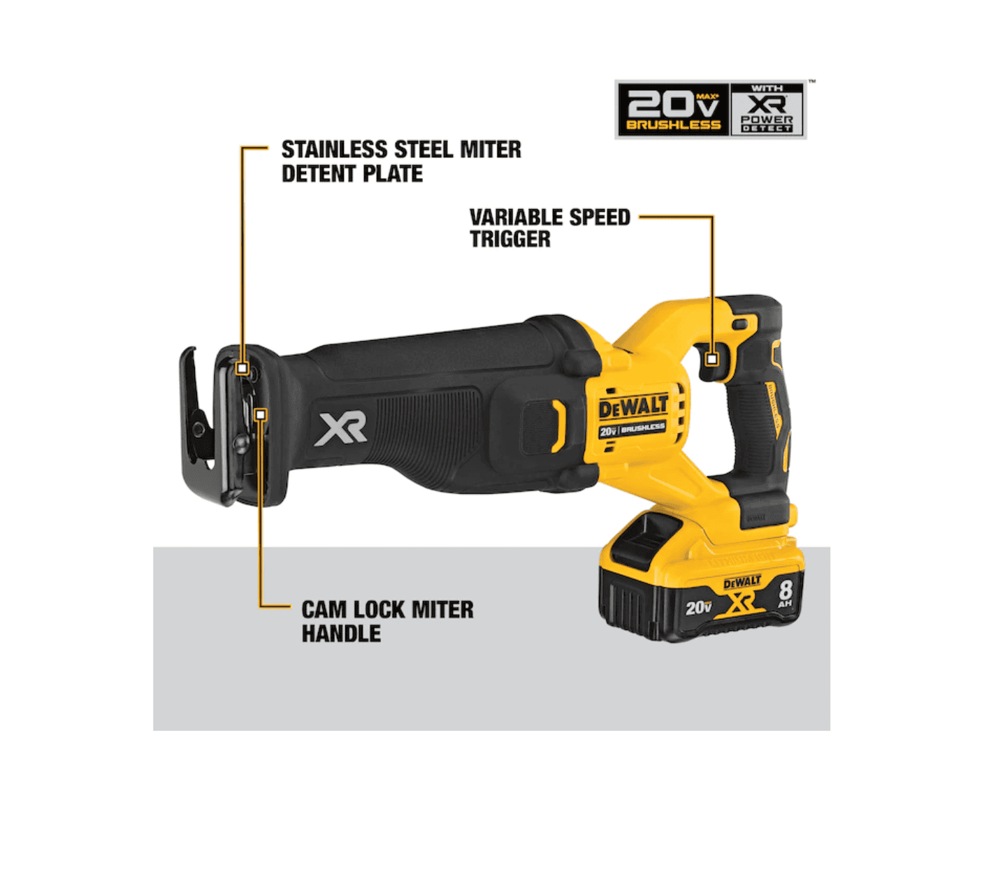 DEWALT Reciprocating Saw DCS368W1 XR POWER DETECT 20-volt Max Variable Speed Brushless Cordless (Charger Included and Battery Included) - Image 3