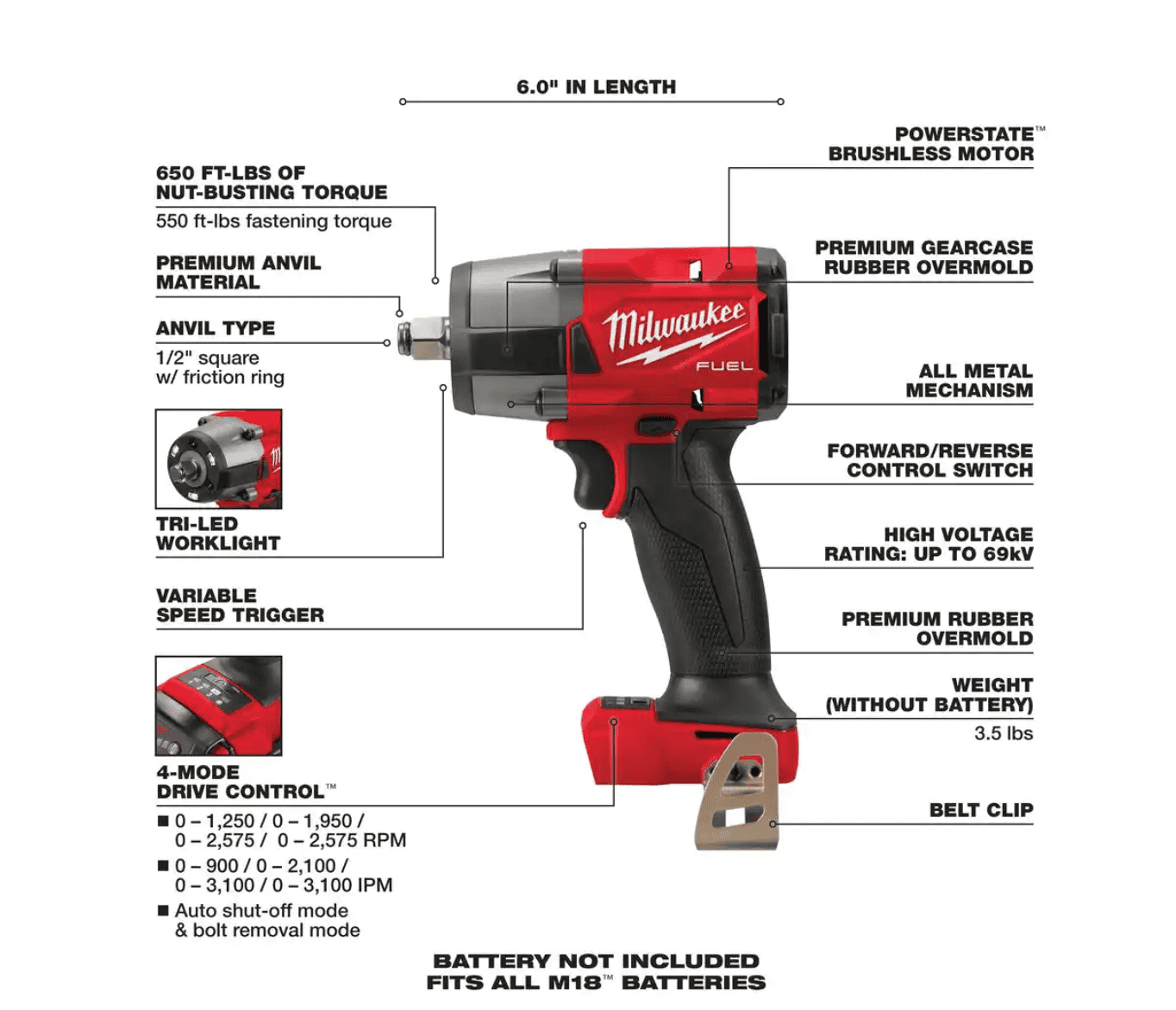 Milwaukee 2962-20-2854-20 M18 Impact Wrench Gen-2 18-Volt Li-Ion Cordless Mid Torque w/Friction Ring