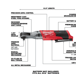 Milwaukee 2557-20 M12 FUEL 12-Volt Lithium-Ion Brushless Cordless 3/8 in. Ratchet (Tool-Only)