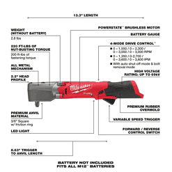 Milwaukee 2564-20-2565-20 M12 FUEL 12V Lithium-Ion Brushless Cordless 3/8 in. and 1/2 in. Right Angle Impact Wrenches Set (2-Tool)