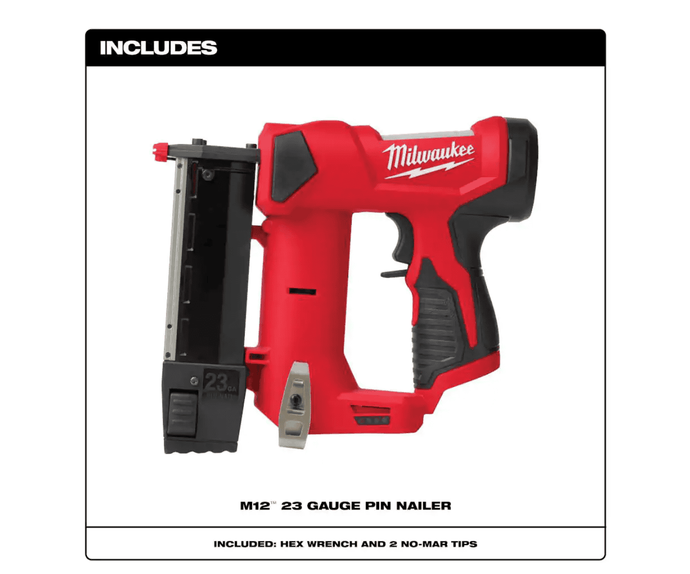 Milwaukee 2540-20 M12 12-Volt 23-Gauge Lithium-Ion Cordless Pin Nailer (Tool-Only)