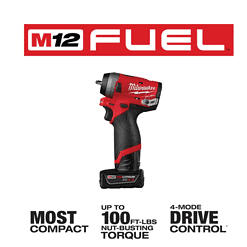 Milwaukee 2552-22 M12 FUEL 12V Lithium-Ion Brushless Cordless Stubby 1/4 in. Impact Wrench Kit with One 4.0 and One 2.0Ah Batteries