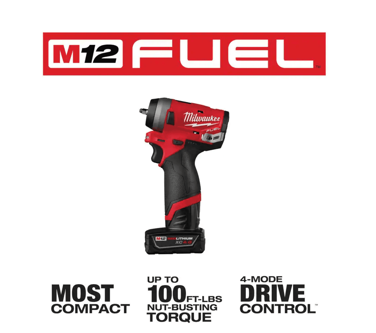 Milwaukee 2552-22 M12 FUEL 12V Lithium-Ion Brushless Cordless Stubby 1/4 in. Impact Wrench Kit with One 4.0 and One 2.0Ah Batteries