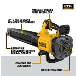 DEWALT DCBL722B 20V MAX 125 MPH 450 CFM Cordless Brushless Battery Powered Handheld Leaf Blower (Tool Only)