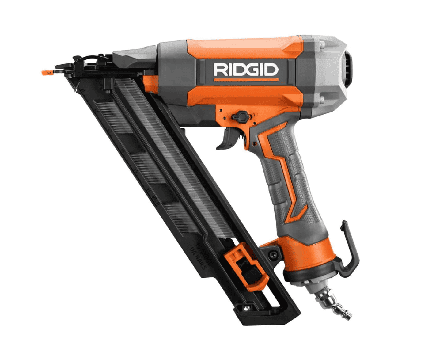 RIDGID R250AFF Pneumatic 15-Gauge 2-1/2 in. Angled Finish Nailer with CLEAN DRIVE Technology, Tool Bag, and Sample Nails