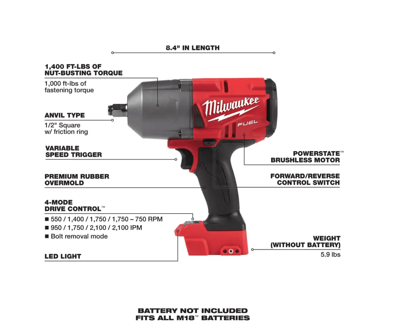 Milwaukee 2767-20 M18 FUEL 18-Volt Lithium-Ion Brushless Cordless 1/2 in. Impact Wrench with Friction Ring (Tool-Only)