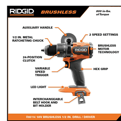 RIDGID R9209 18V Brushless Cordless 2-Tool Combo Kit with Drill/Driver, Impact Driver, (2) Batteries, 18V Charger, and Tool Bag