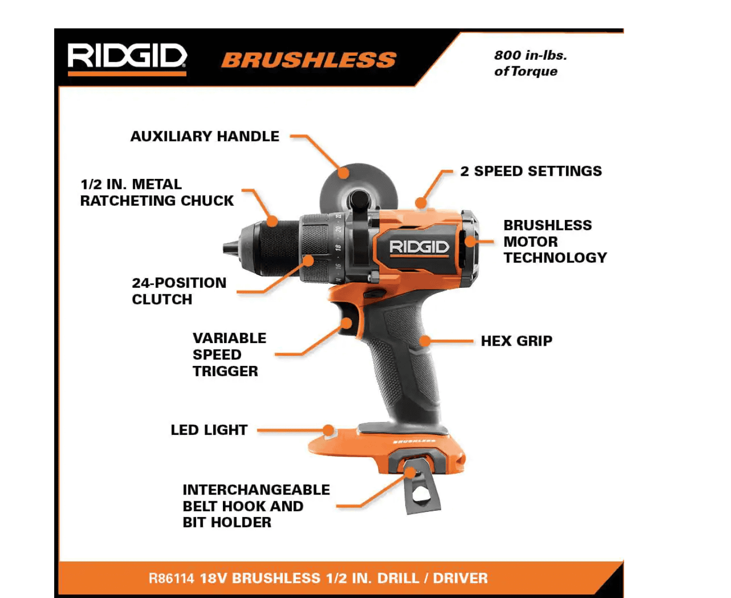 RIDGID R9209 18V Brushless Cordless 2-Tool Combo Kit with Drill/Driver, Impact Driver, (2) Batteries, 18V Charger, and Tool Bag