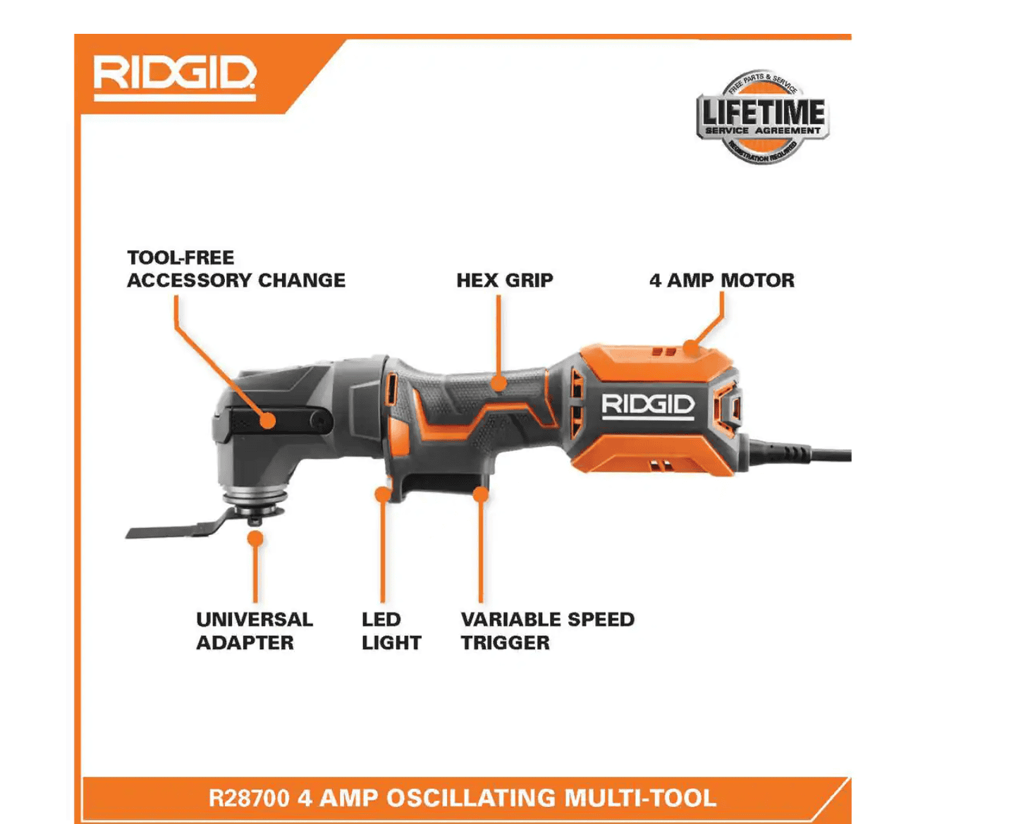 RIDGID R28700 4 Amp Corded Oscillating Multi-Tool