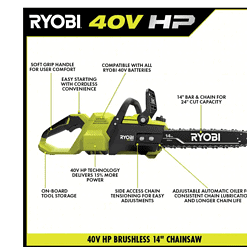 RYOBI RY405100-PS 40V HP Brushless 14 in. Cordless Battery Chainsaw and 10 in. Cordless Battery Pole Saw with 4.0 Ah Battery and Charger