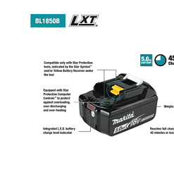 Makita BL1850B-2 18-Volt LXT Lithium-Ion High Capacity Battery Pack 5.0 Ah with LED Charge Level Indicator (2-Pack)