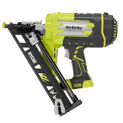 RYOBI P330 ONE+ 18V Lithium-Ion Cordless AirStrike 15-Gauge Angled Finish Nailer (Tool Only) with Sample Nails